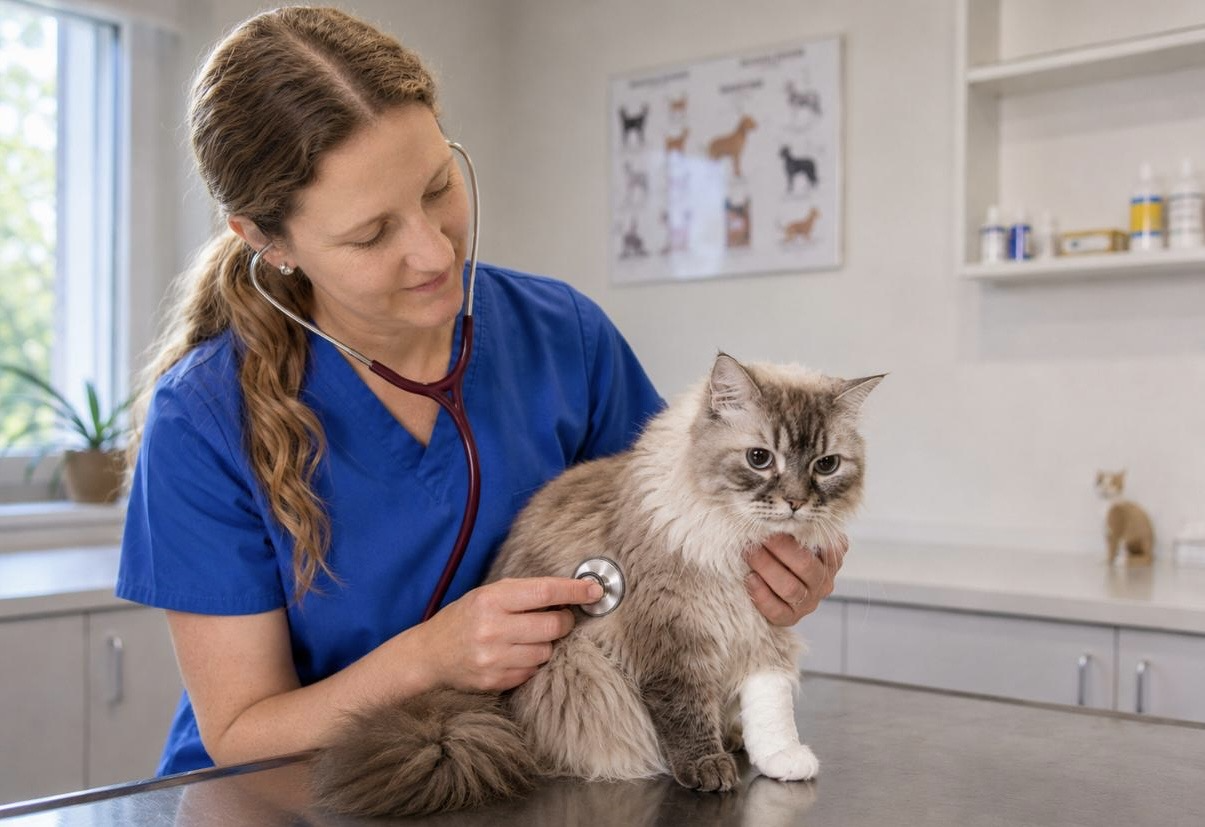 Tierärztin untersucht eine Katze